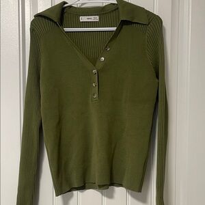 Mango Olive Ribbed Sweater